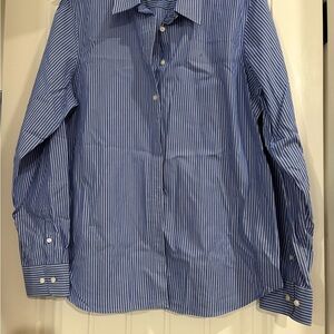 Chaps Women's Blue Striped Button Down Shirt